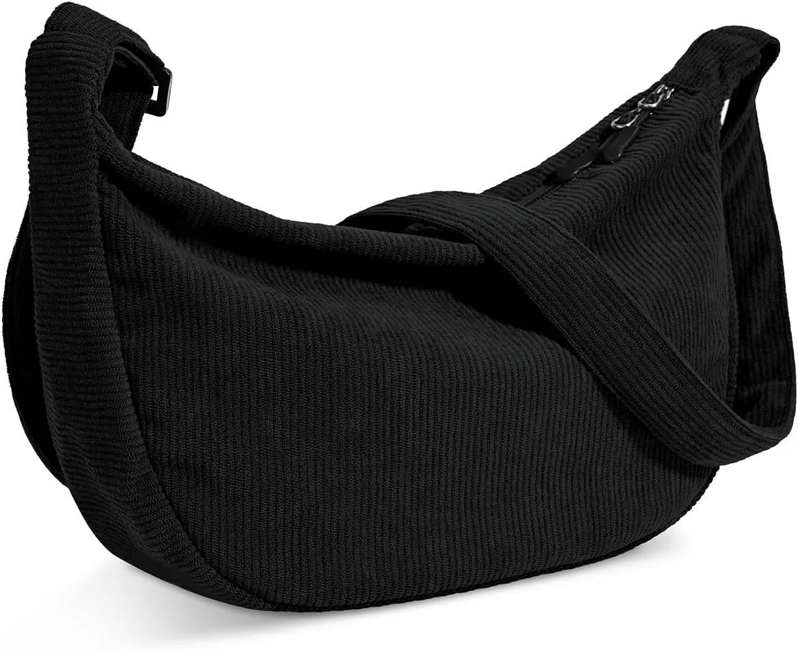Small Sling Crossbody Bag for Women Men Trendy, Mini Crescent Bag with Adjustable Strap, 2 Zippers Lightweight Nylon Bag