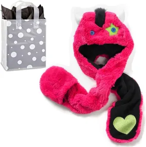 SO Big Girls' Monster Faux-Fur Hat and Bag - 2 Piece Gift Set Hot Pink