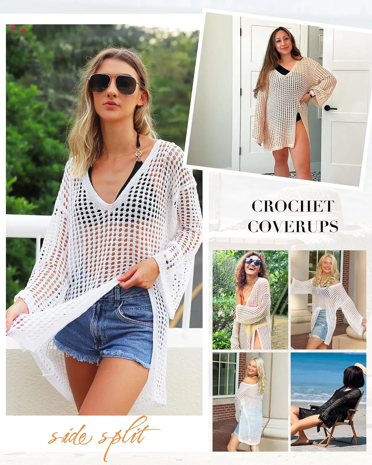 SOCIALA Swimsuit Cover Up for Women Crochet Tops Side Split Swim Bikini Bathing Suit Beach Coverups Loose Fit Swimwear Dress