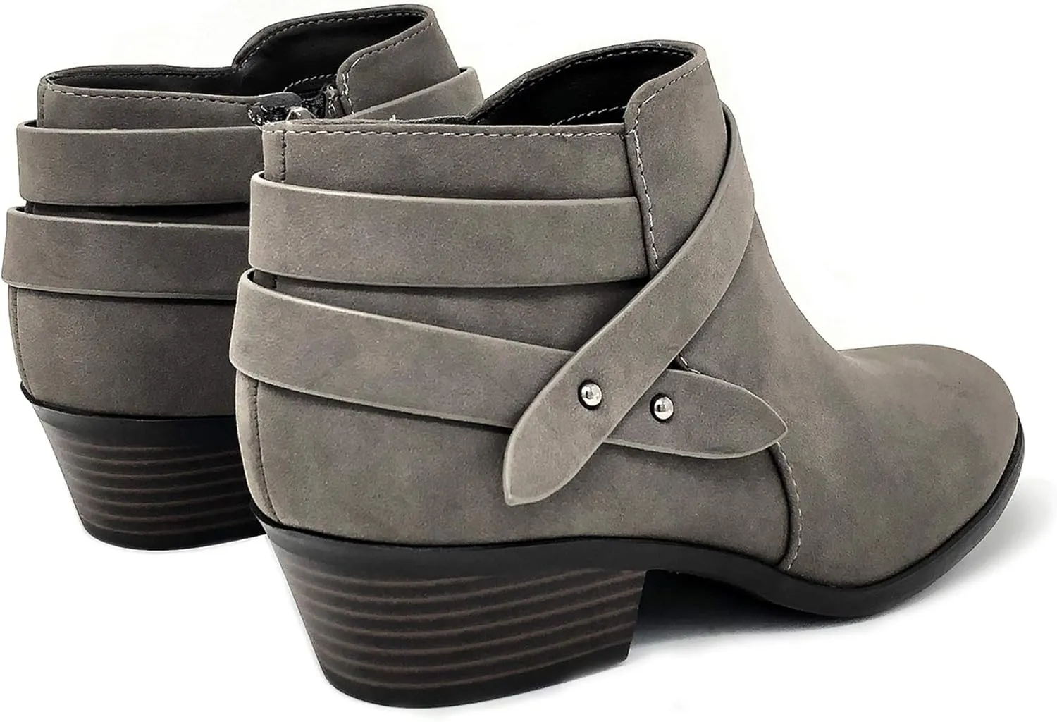 Soda SWEETEN Women's Fashion Closed Toe Multi Strap Ankle Bootie Block Heel (Wide Fit Available)