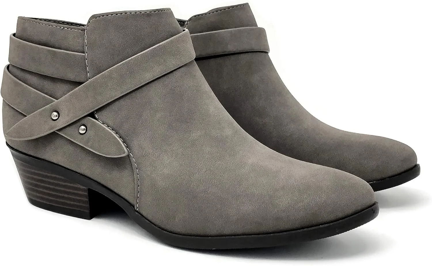 Soda SWEETEN Women's Fashion Closed Toe Multi Strap Ankle Bootie Block Heel (Wide Fit Available)