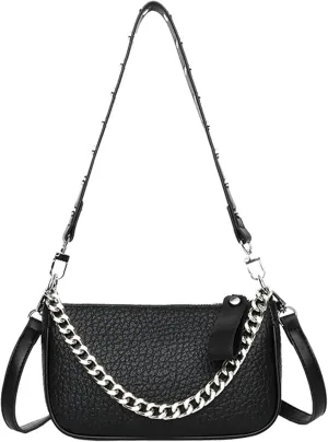 Soft Leather Chain Single Shoulder Crossbody Bag Y2k Handbag Solid Chain Underarm Bags