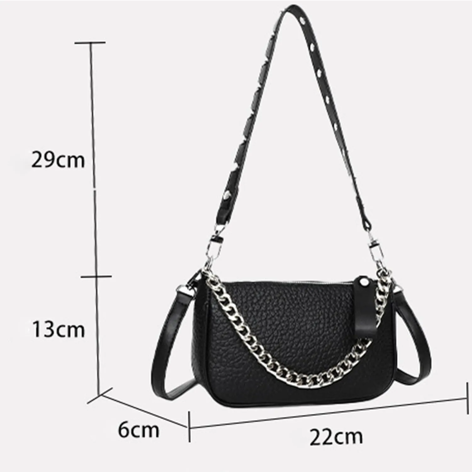Soft Leather Chain Single Shoulder Crossbody Bag Y2k Handbag Solid Chain Underarm Bags
