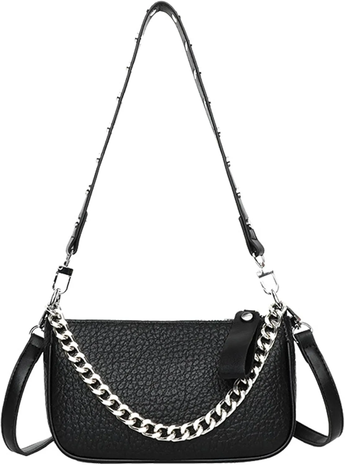 Soft Leather Chain Single Shoulder Crossbody Bag Y2k Handbag Solid Chain Underarm Bags