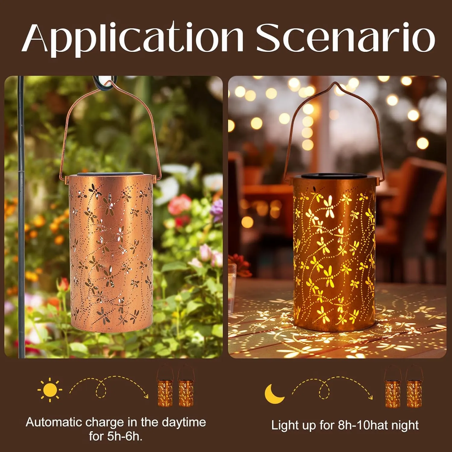 Solar Lanterns Outdoor Hanging Lantern Lights, Dragonfly Hollowed-Out Metal Decor Lantern, Waterproof LED Decorative Garden Light - Delicate Garden Decoration for Patio, Yard