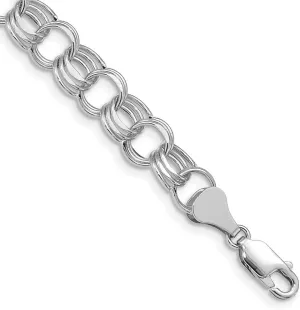 Sonia Jewels Real 14k White Gold Lite 8mm Triple Link Charm Bracelet - with Secure Lobster Lock Clasp 8.25"