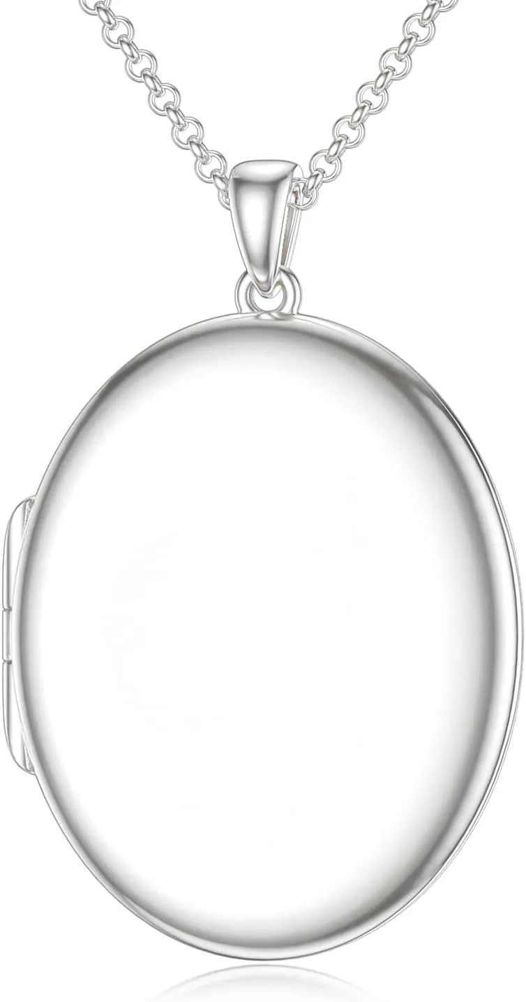 SOULMEET 10K 14K 18K Solid White Gold/Silver Minimalist Style/Infinity Sunflower Heart/Oval Locket Necklace That Holds 1 or 2 Pictures Personalized Photo Locket Necklace Letters Engraving