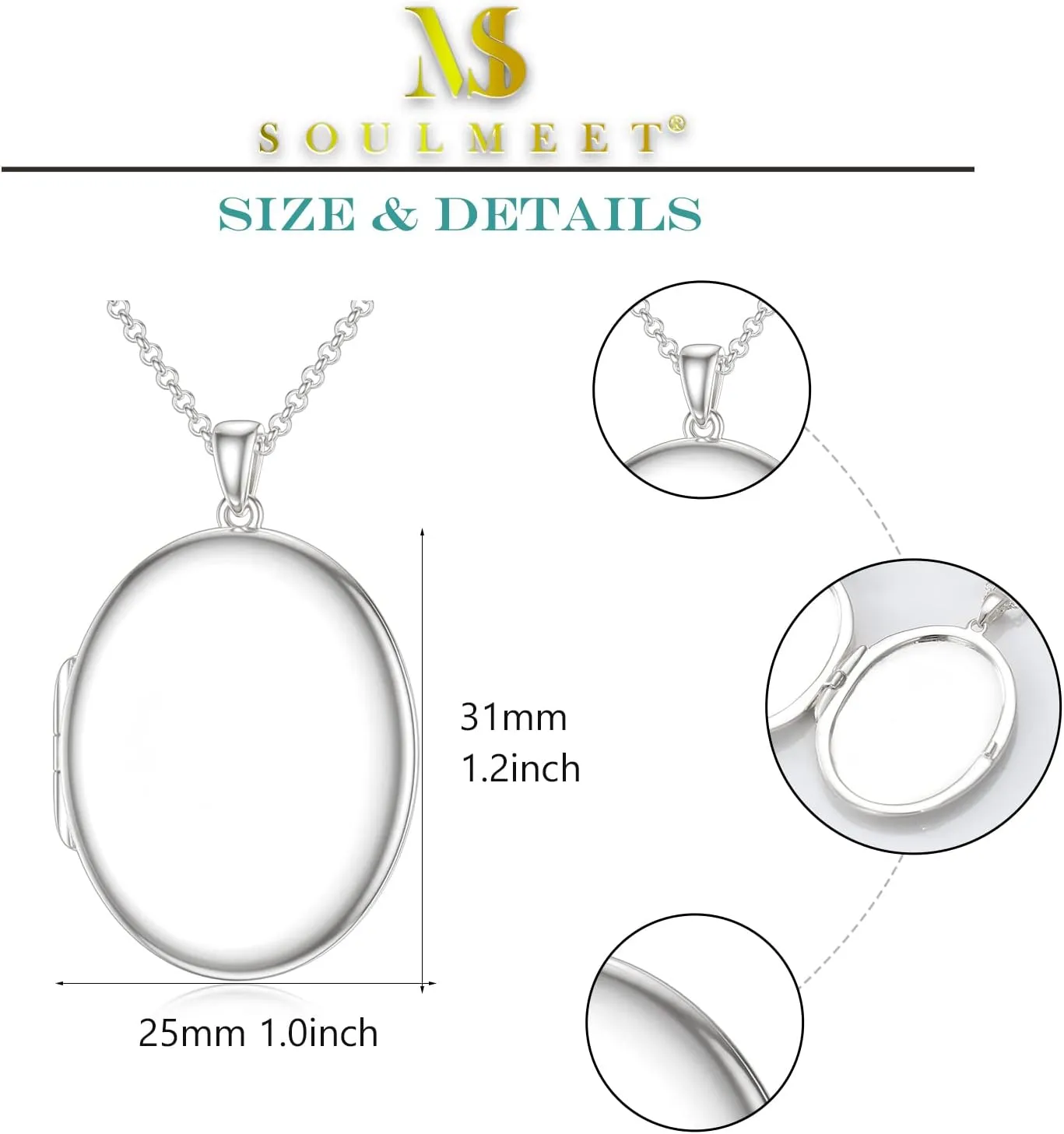 SOULMEET 10K 14K 18K Solid White Gold/Silver Minimalist Style/Infinity Sunflower Heart/Oval Locket Necklace That Holds 1 or 2 Pictures Personalized Photo Locket Necklace Letters Engraving