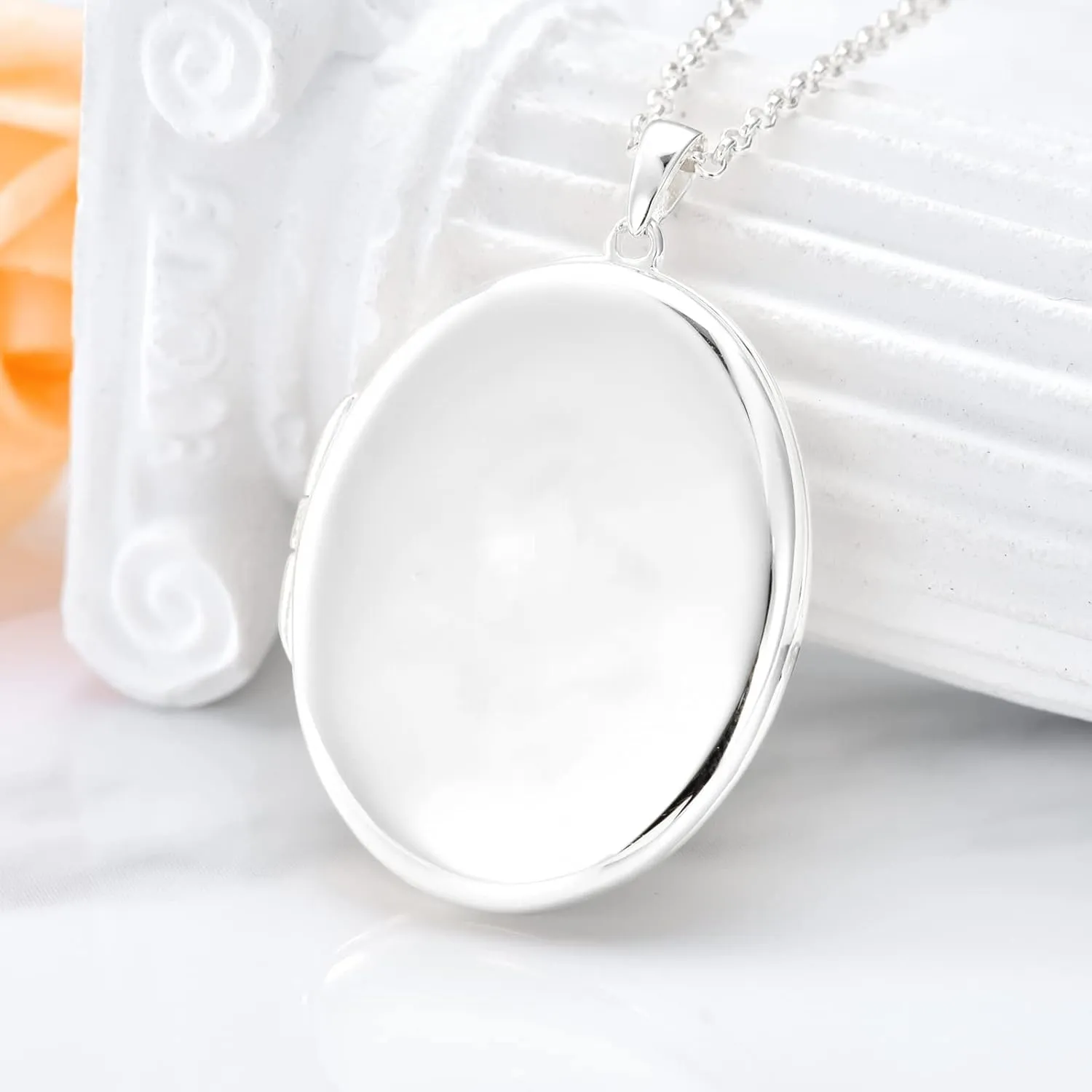 SOULMEET 10K 14K 18K Solid White Gold/Silver Minimalist Style/Infinity Sunflower Heart/Oval Locket Necklace That Holds 1 or 2 Pictures Personalized Photo Locket Necklace Letters Engraving