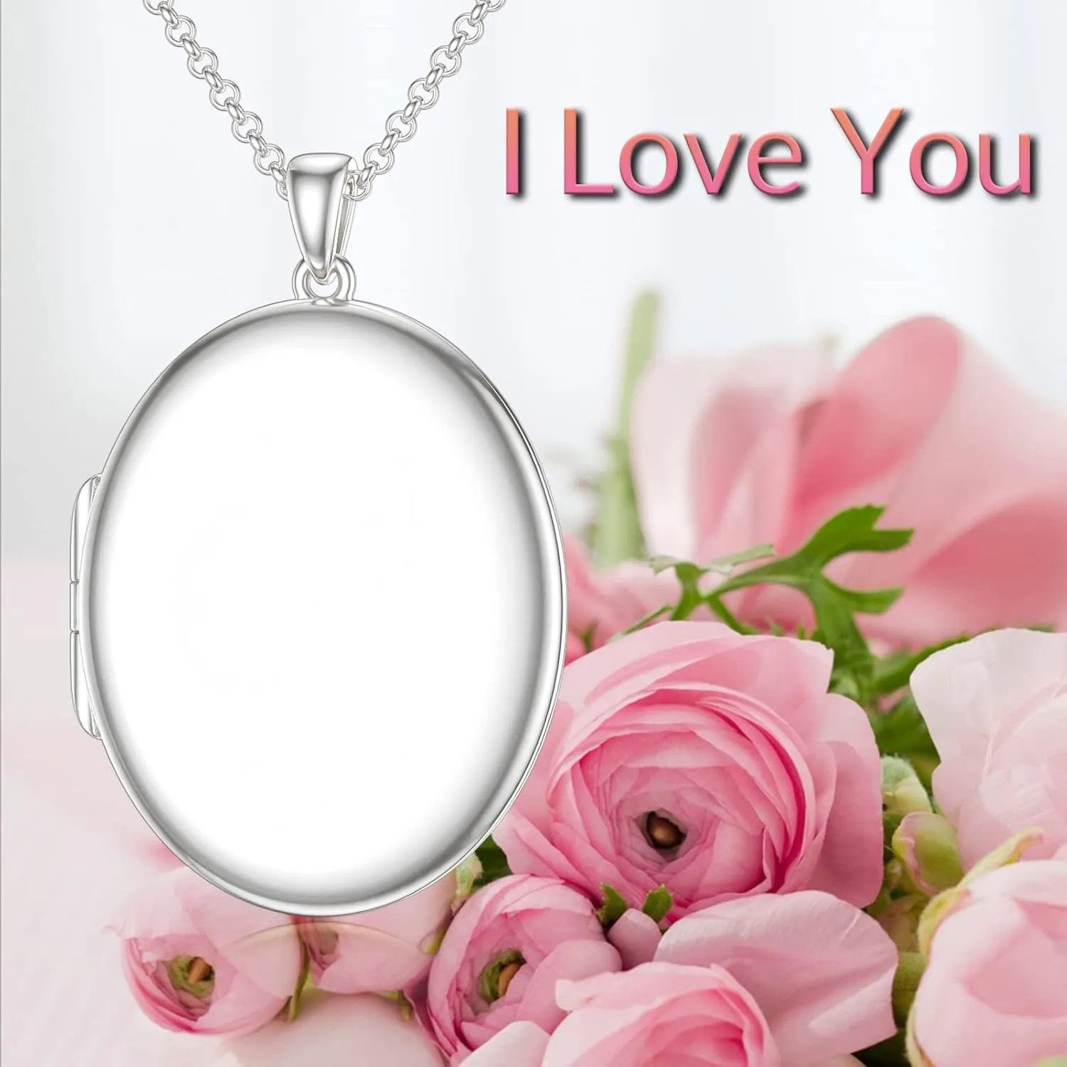 SOULMEET 10K 14K 18K Solid White Gold/Silver Minimalist Style/Infinity Sunflower Heart/Oval Locket Necklace That Holds 1 or 2 Pictures Personalized Photo Locket Necklace Letters Engraving