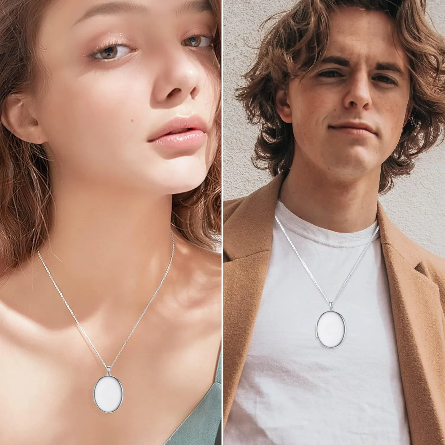 SOULMEET 10K 14K 18K Solid White Gold/Silver Minimalist Style/Infinity Sunflower Heart/Oval Locket Necklace That Holds 1 or 2 Pictures Personalized Photo Locket Necklace Letters Engraving