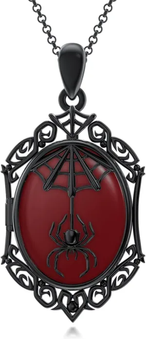 SOULMEET Gothic Halloween Oval Locket Necklace, Vintage Victoria Punk Heart Resin Necklace That Holds Pictures, Mystic Witch Halloween Costume Jewelry Gift for Women Men