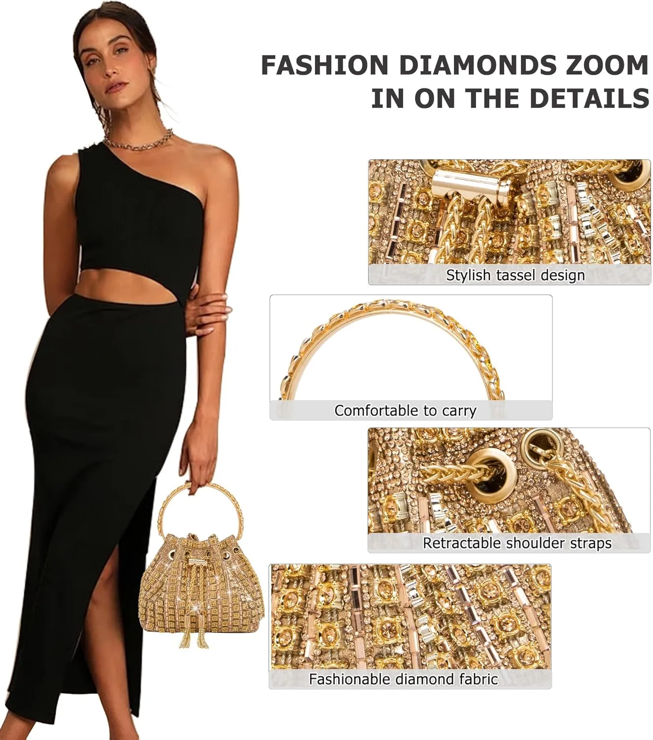 Sparkly Diamond Evening Bag Clutch Purses for Women Rhinestone Purse Glitter Handbag for Party Prom Cocktail Wedding