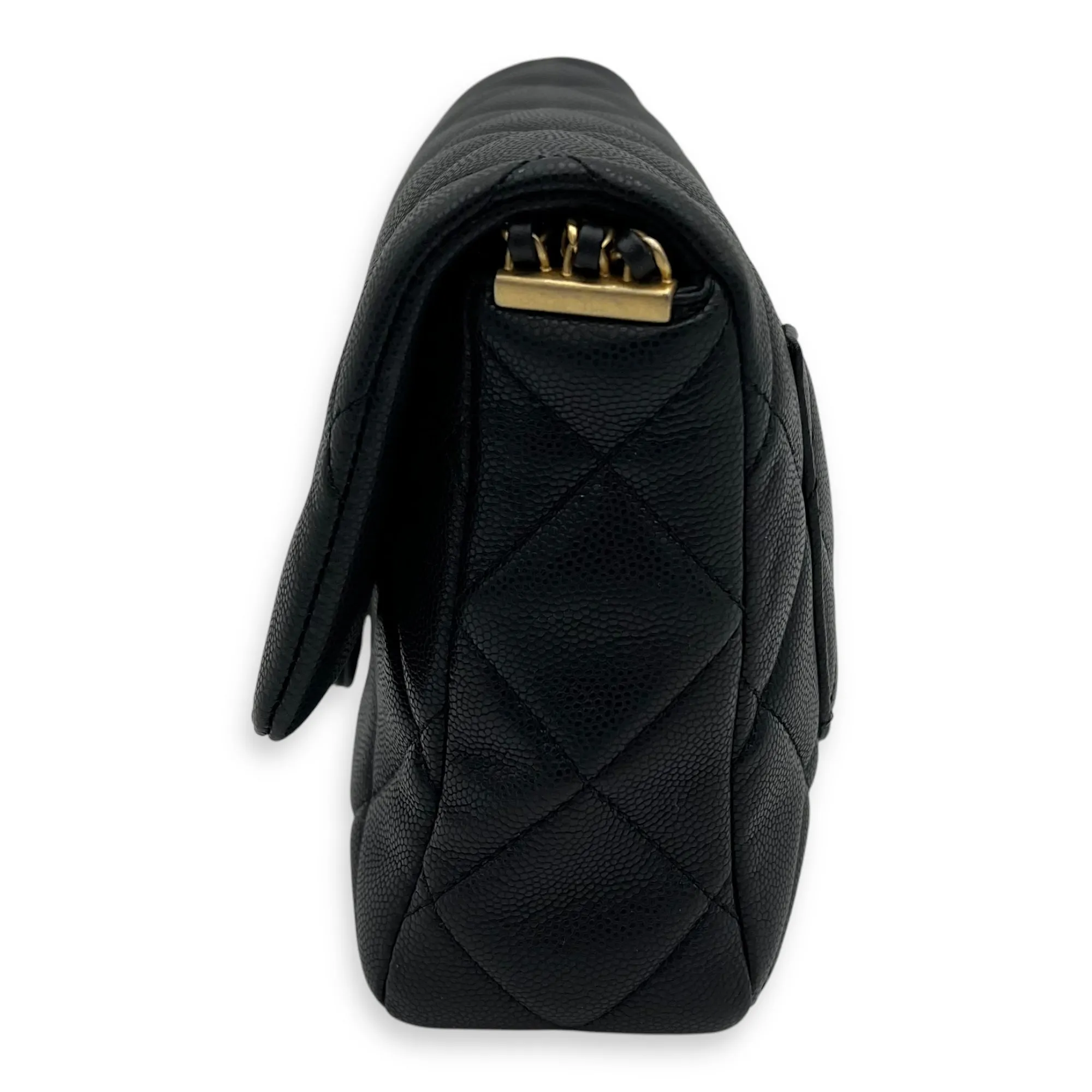 Square Quilt Black Crossbody Bag in Caviar Leather, Gold hardware