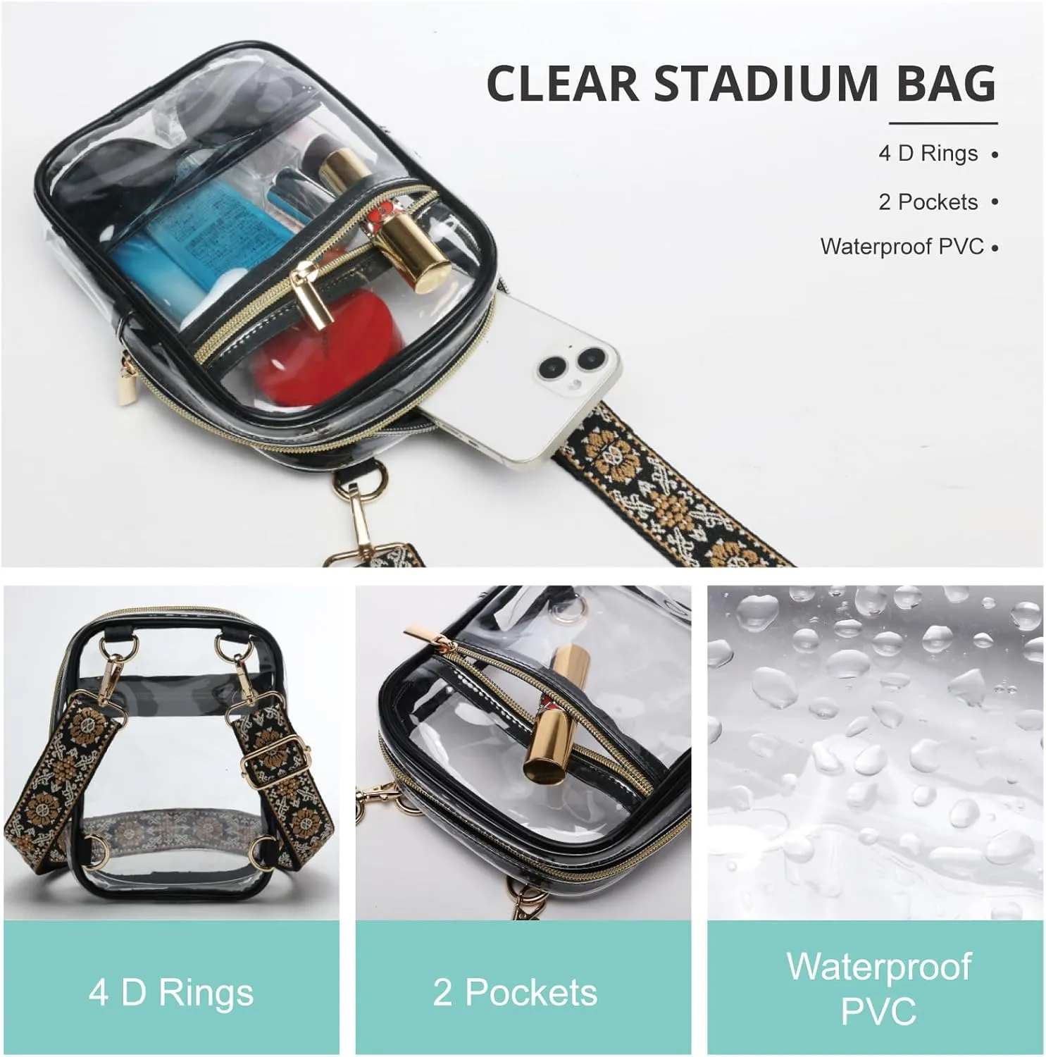 Stadium Approved Crossbody Purse for Women - Clear Stadium Bag for Sporting Events, Concerts