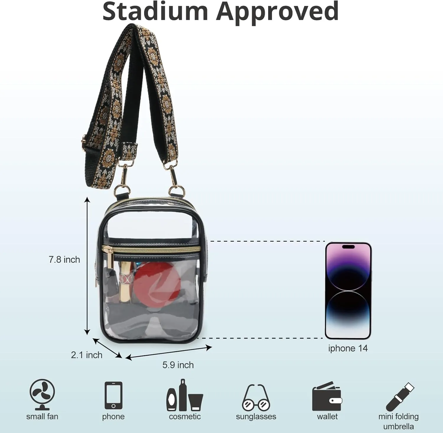 Stadium Approved Crossbody Purse for Women - Clear Stadium Bag for Sporting Events, Concerts