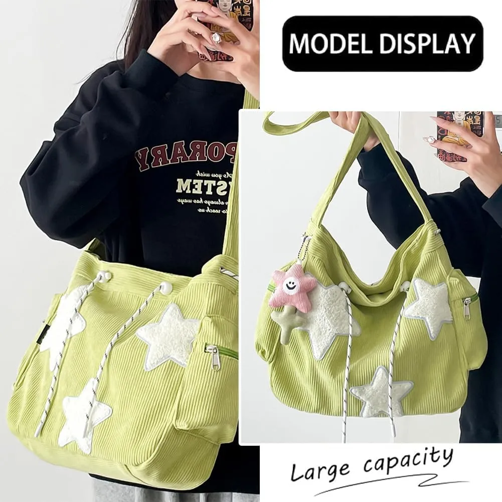 Star Crossbody Bag Women Corduroy Tote Bag Aesthetic Messenger Bag Cute Shoulder Bag Y2K Hobo Bag