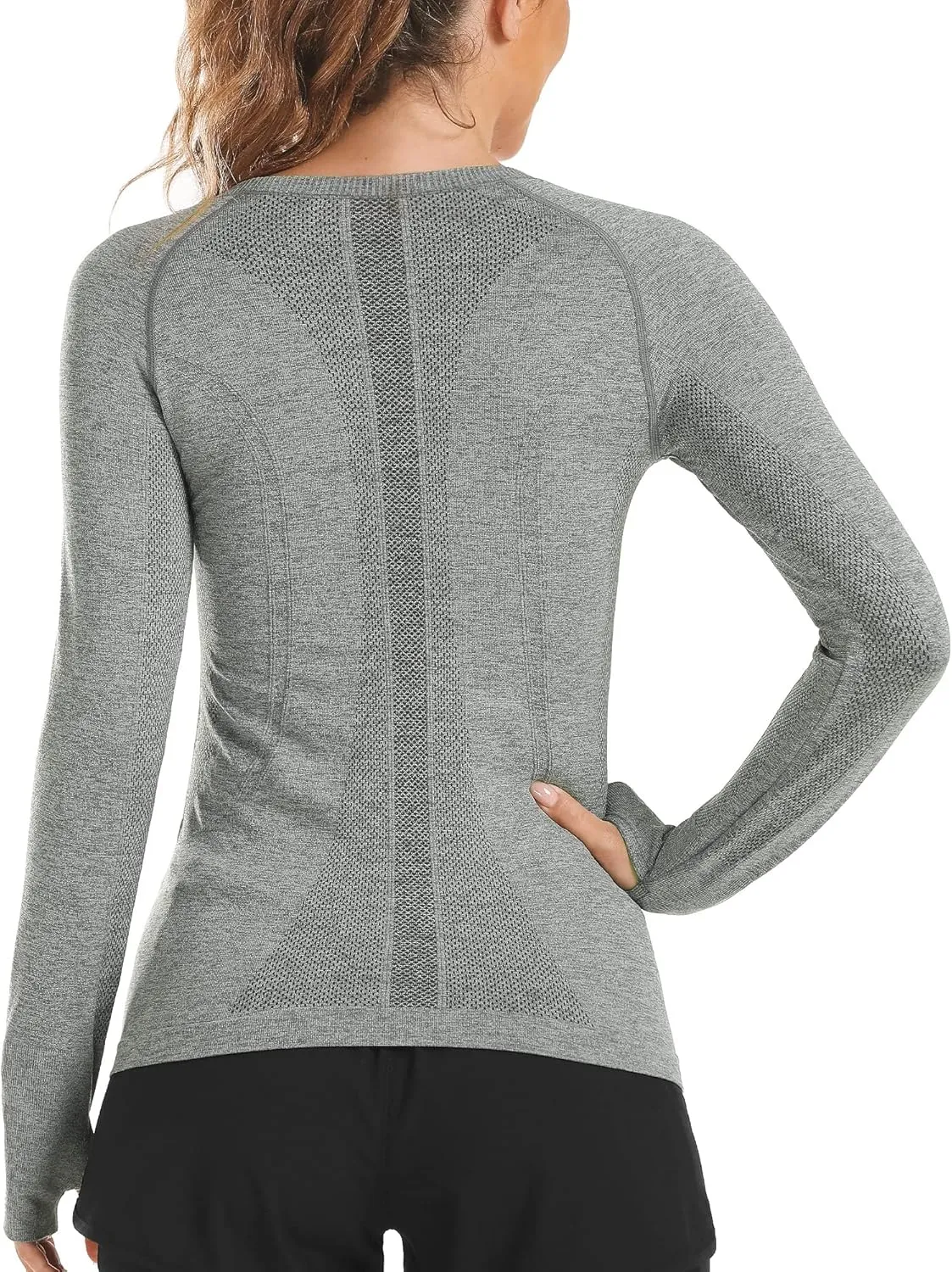 Stelle Women Workout Shirts Seamless Long Sleeve Yoga Tops with Thumb Holes for Sports Running Breathable Athletic Slim Fit