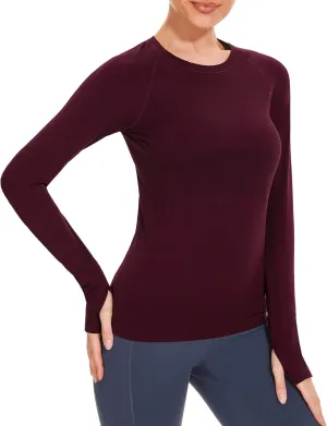 Stelle Women Workout Shirts Seamless Long Sleeve Yoga Tops with Thumb Holes for Sports Running Breathable Athletic Slim Fit