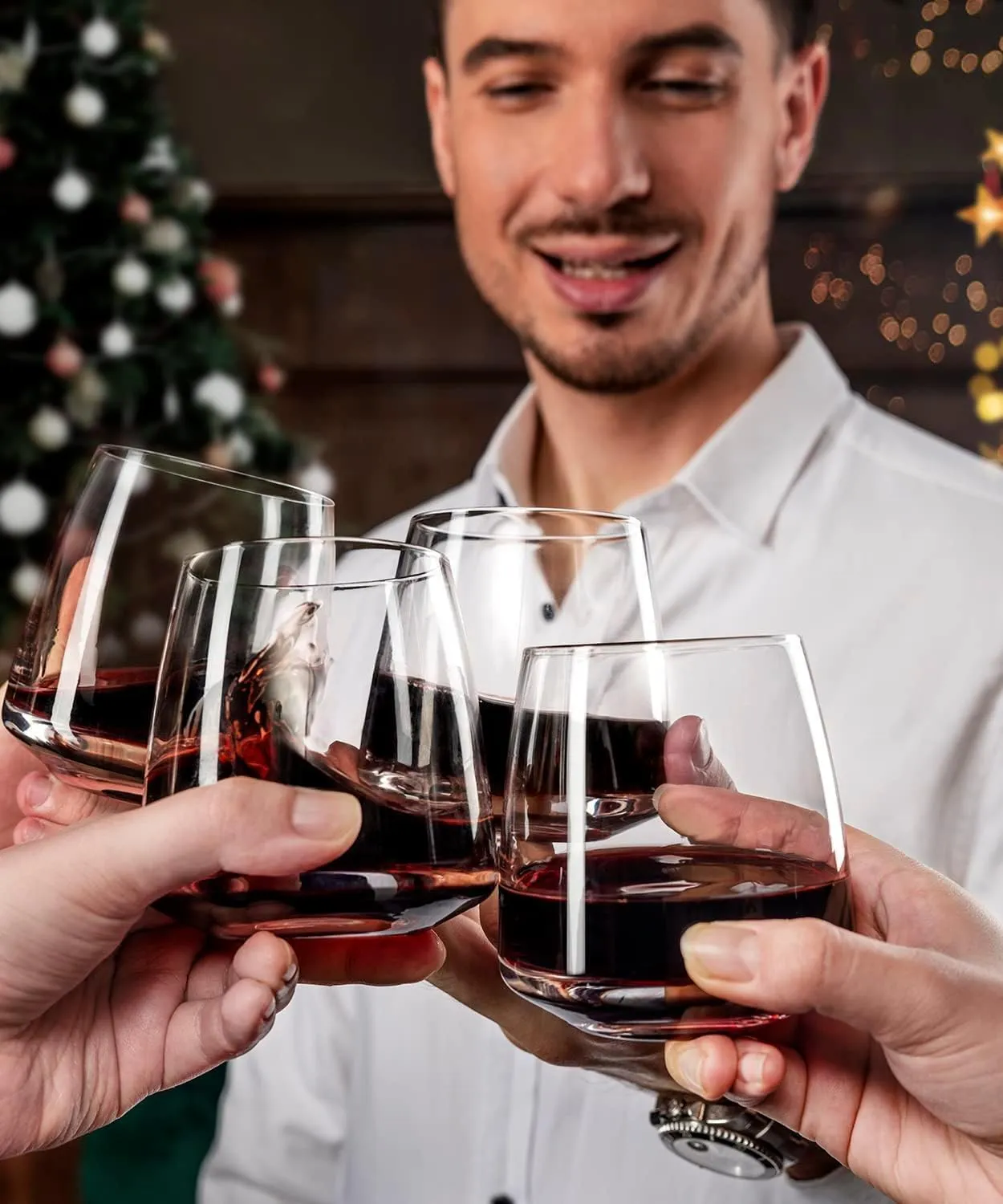 Stemless Wine Glasses Set of 6 13.5oz, Hand Blown Red White Wine Glasses Unique Gifts for Him Her for Birthday, Wedding, Christmas,Anniversary,Father's Day