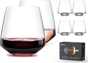 Stemless Wine Glasses Set of 6 13.5oz, Hand Blown Red White Wine Glasses Unique Gifts for Him Her for Birthday, Wedding, Christmas,Anniversary,Father's Day