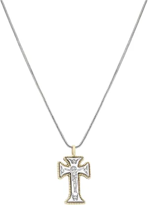 Sterling Silver, 18k Gold Cross Pendant with Chain STMK6844-130