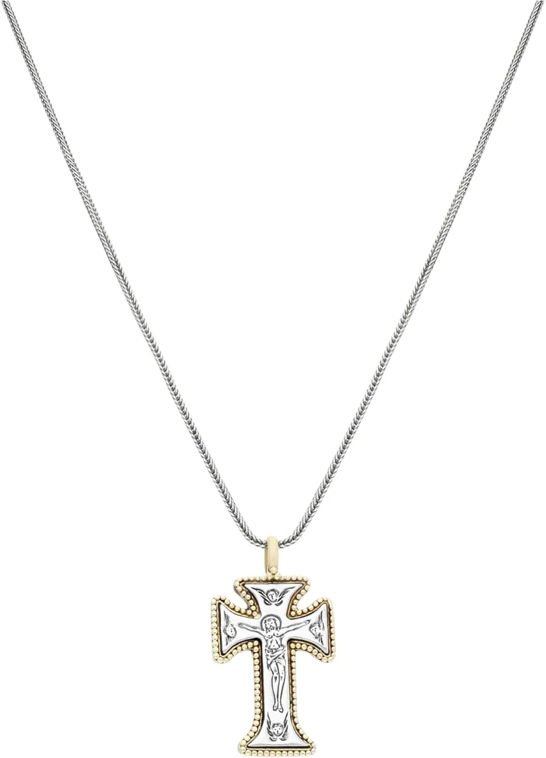 Sterling Silver, 18k Gold Cross Pendant with Chain STMK6844-130