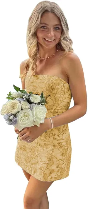 Strapless Homecoming Dress Bodycon Short Prom Gown Satin Applique Cocktail Party Dress SP001