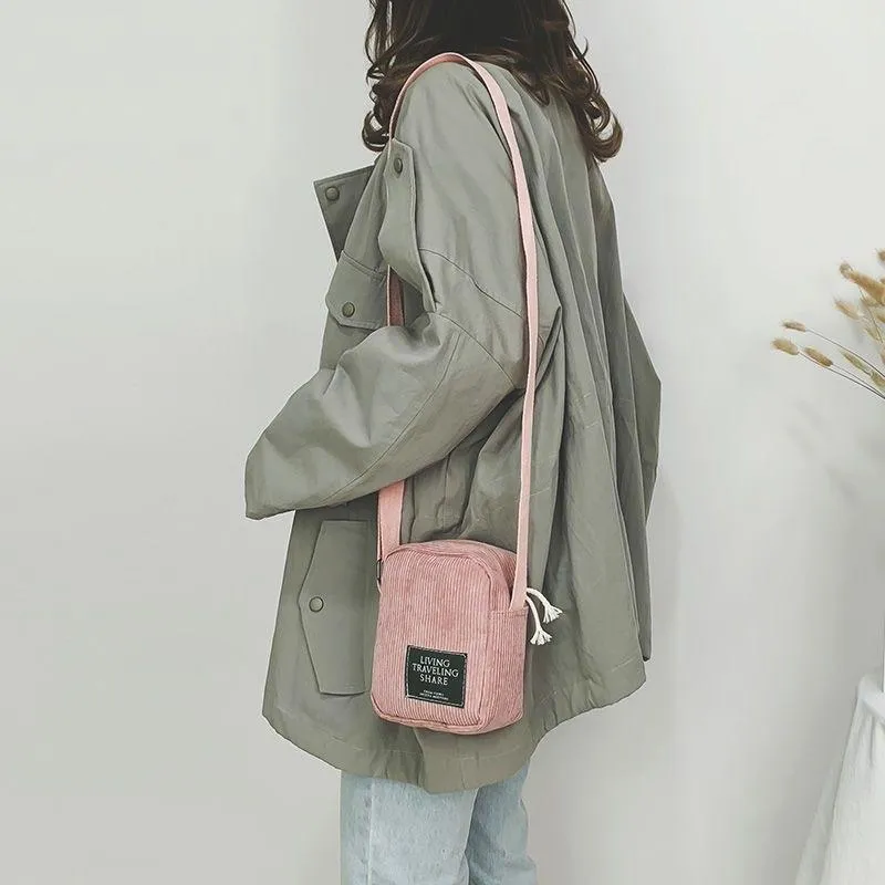 Striped Velvet Crossbody Bag Versatile & Simple