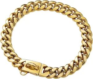Strong Stainless Steel Gold Dog Collar,14MM Cuban Link Dog Collar - Gold Chain Dog Collar for Small Medium Dogs - 16'' Dog Necklace