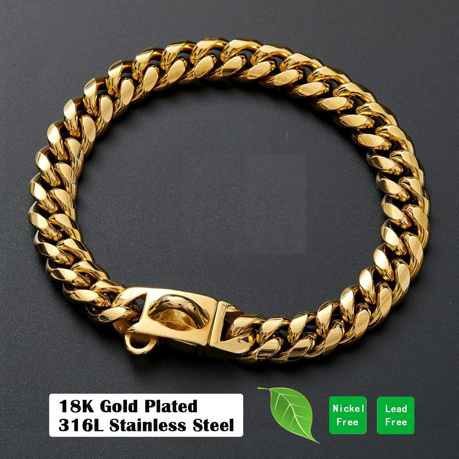 Strong Stainless Steel Gold Dog Collar,14MM Cuban Link Dog Collar - Gold Chain Dog Collar for Small Medium Dogs - 16'' Dog Necklace