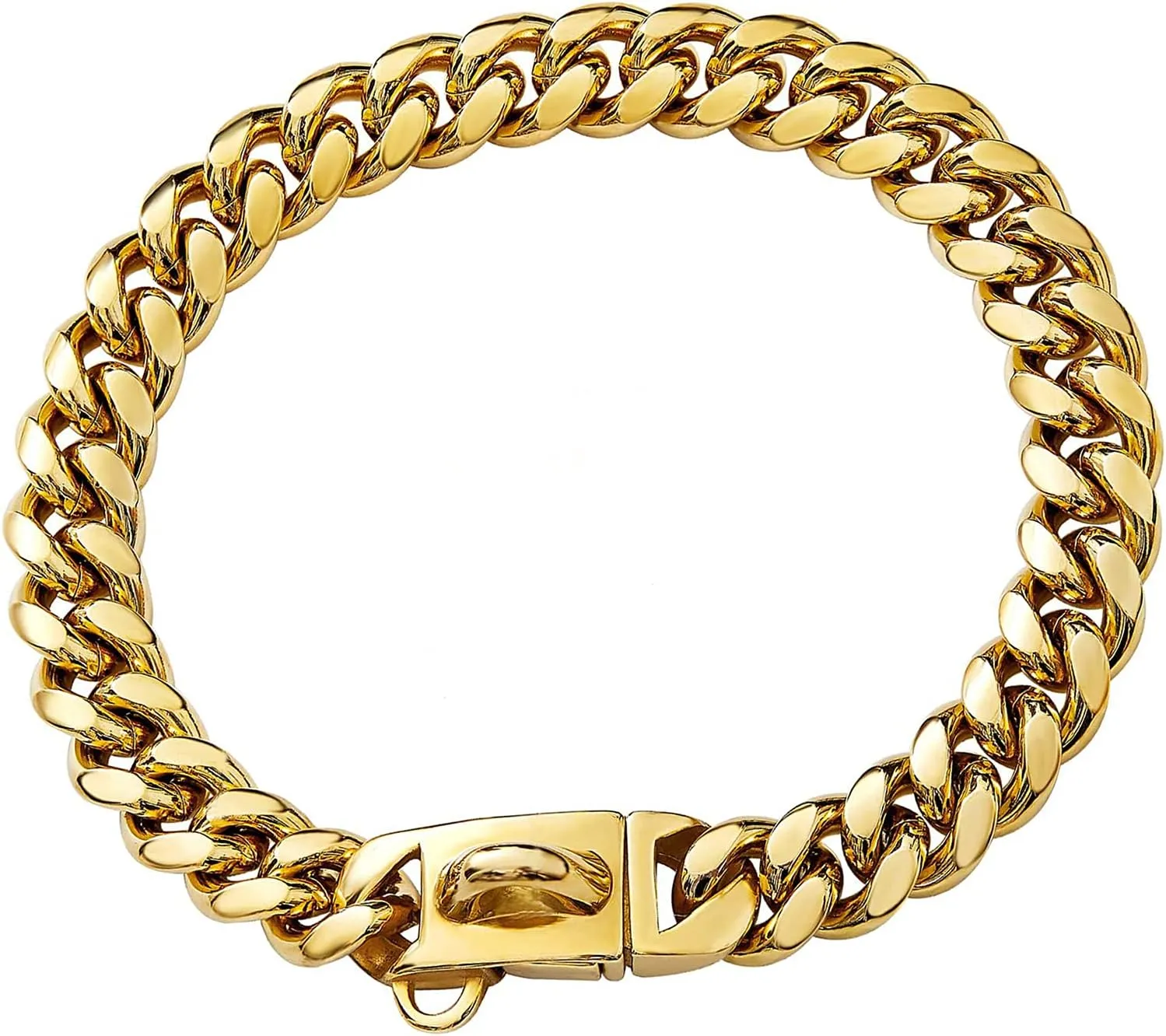 Strong Stainless Steel Gold Dog Collar,14MM Cuban Link Dog Collar - Gold Chain Dog Collar for Small Medium Dogs - 16'' Dog Necklace