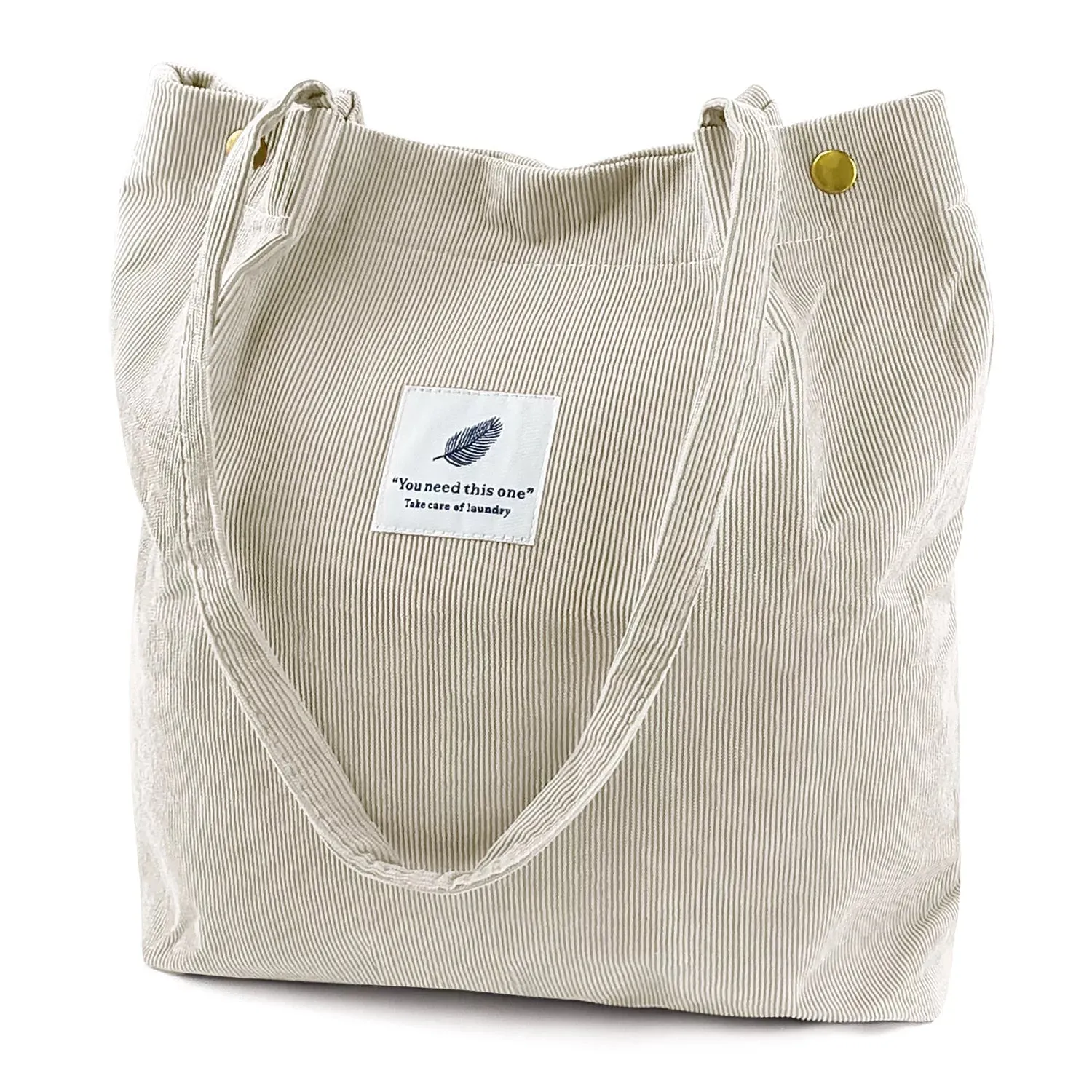 Stylish Large Corduroy Tote Bag for Women - Elegant Canvas Shoulder Purse with Inner Pockets in Beige
