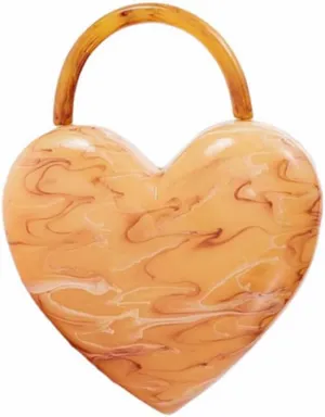 Stylish Women Acrylic Evening Clutch Heart Shape Handbag Amber Top Handle Purse Bag for Party Prom Cocktail