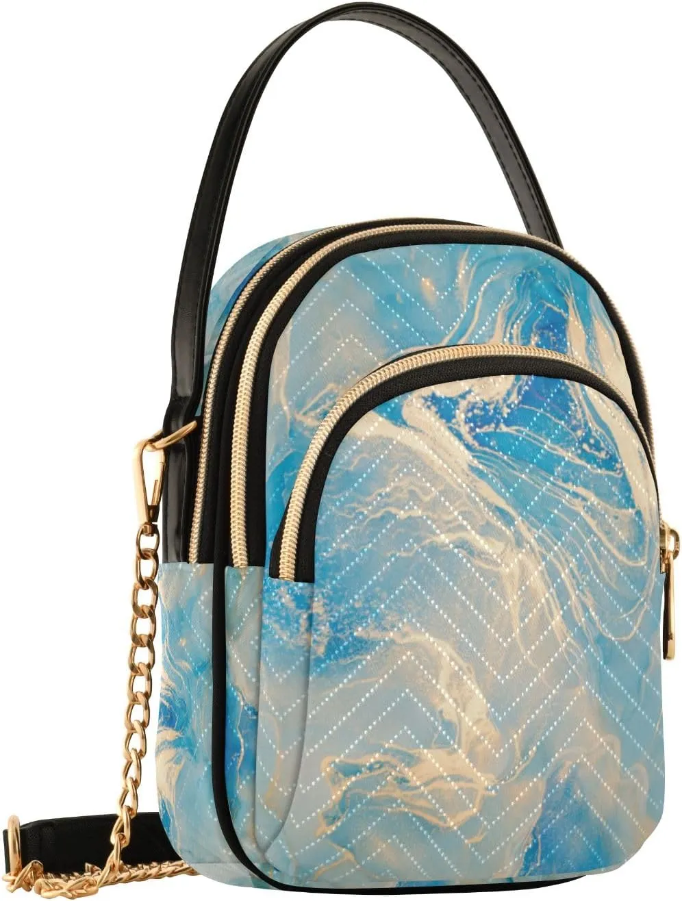 SUABO Crossbody Bag for Women, Abstract Fluid Blue and Gold Paint Marble Phone Purse Detachable Chain Bag Shoulder Handbag Wallet