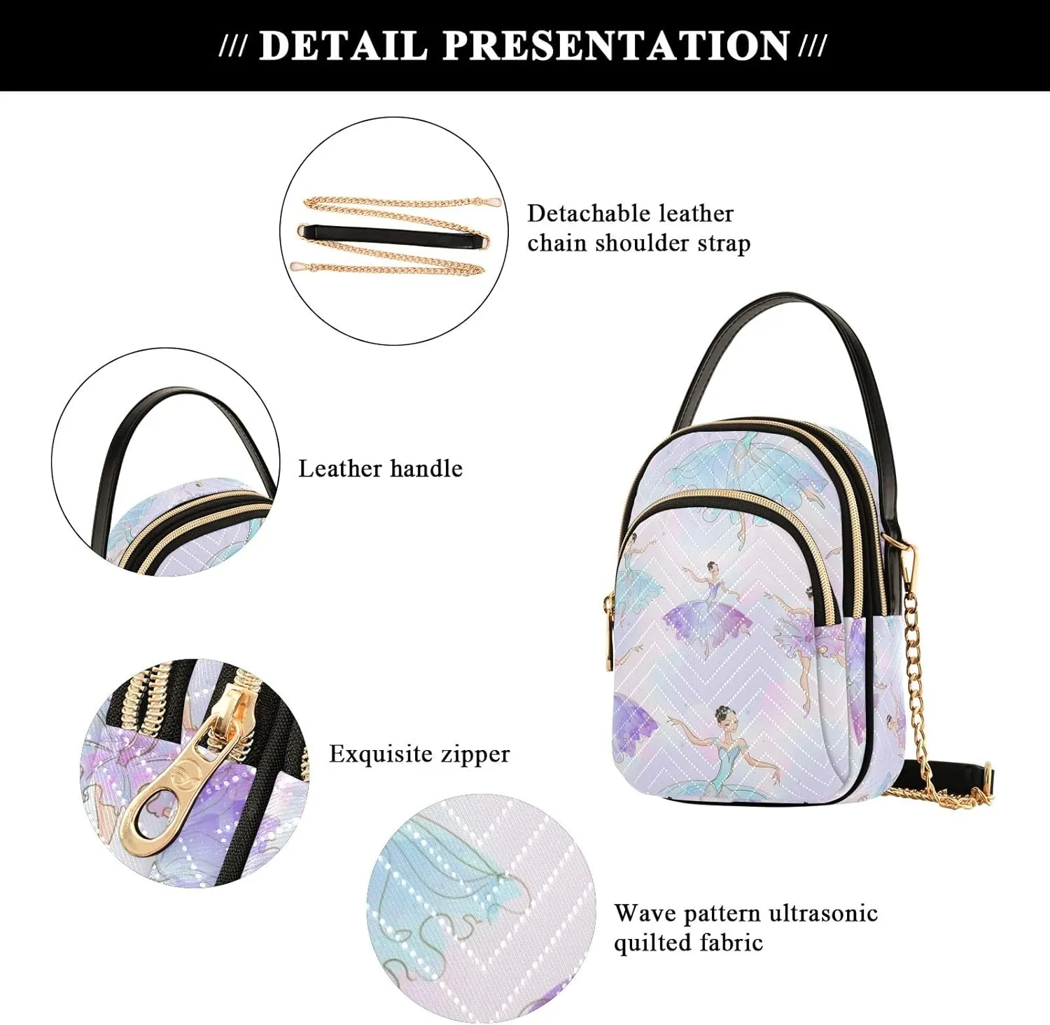 SUABO Crossbody Bag for Women, Cute Phone Purse Detachable Chain Bag Shoulder Handbag Wallet
