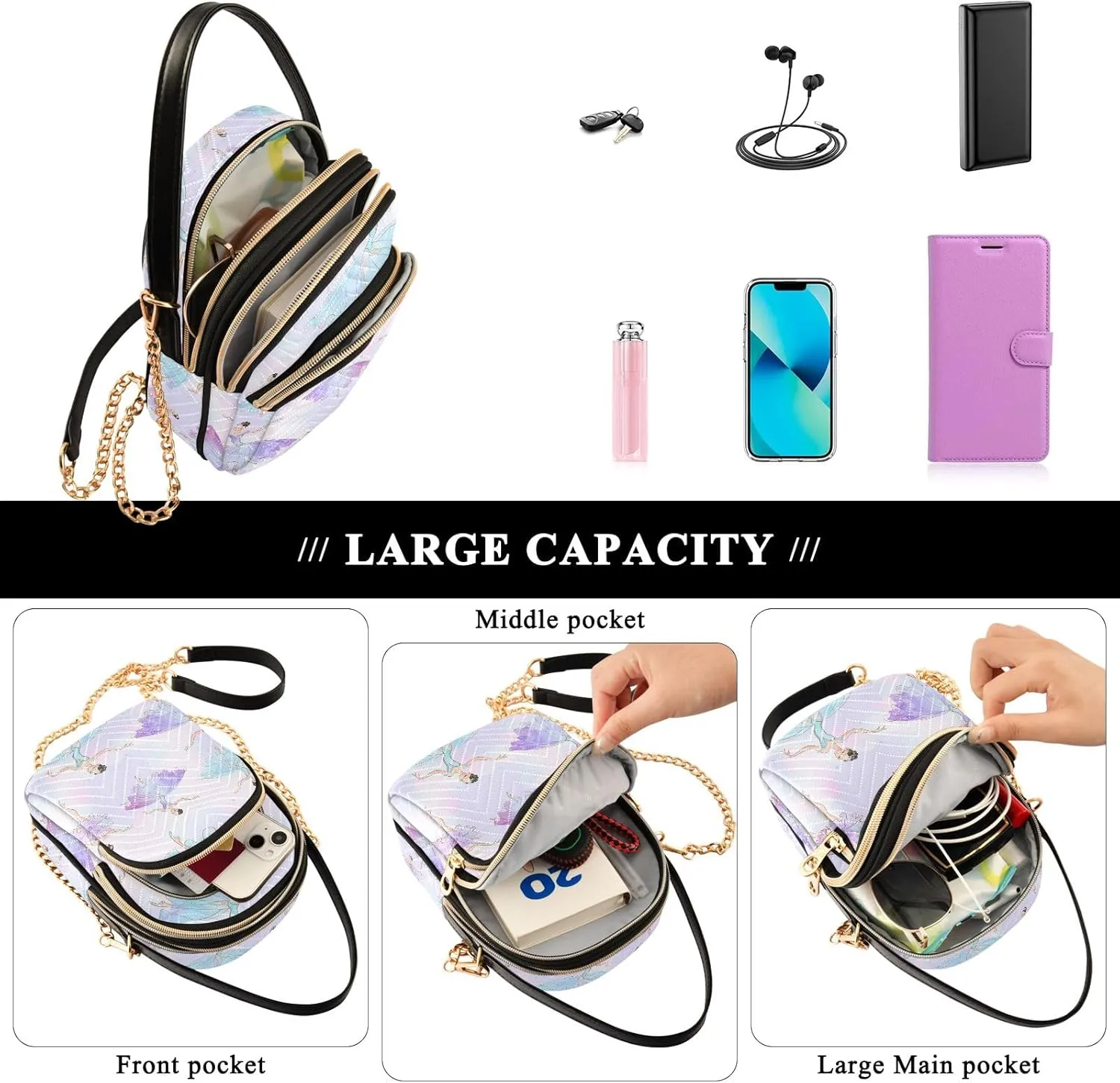 SUABO Crossbody Bag for Women, Cute Phone Purse Detachable Chain Bag Shoulder Handbag Wallet