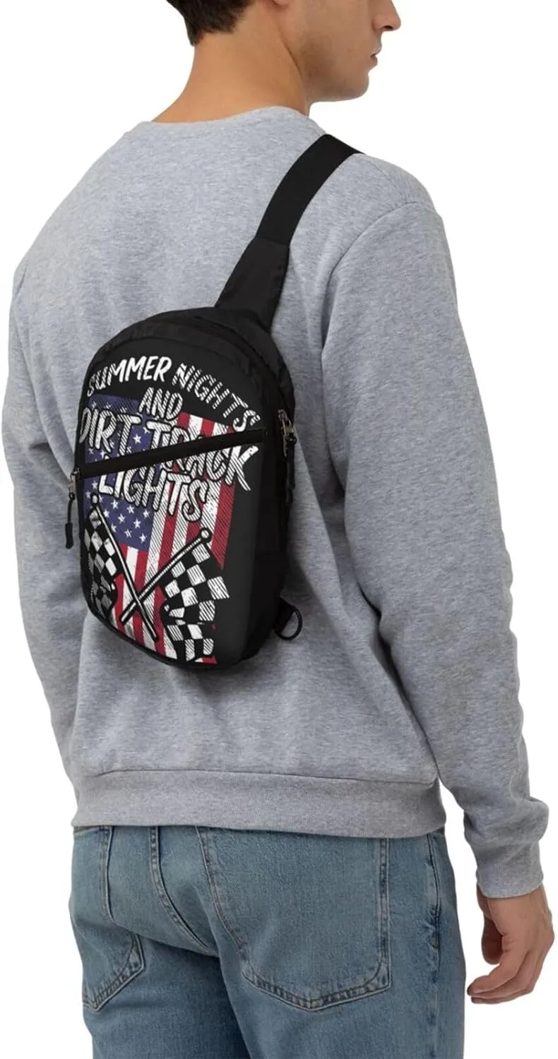 Summer Nights Dirt Track Lights Flag Motocross Racing Portable Sling Bags Packable Crossbody Bag Foldable Sport Daypack Reusable Shoulder Backpack Diagonally Chest Bag for Workout Travel