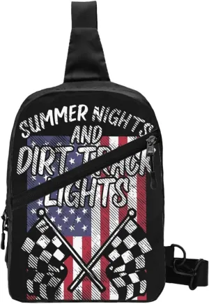 Summer Nights Dirt Track Lights Flag Motocross Racing Portable Sling Bags Packable Crossbody Bag Foldable Sport Daypack Reusable Shoulder Backpack Diagonally Chest Bag for Workout Travel