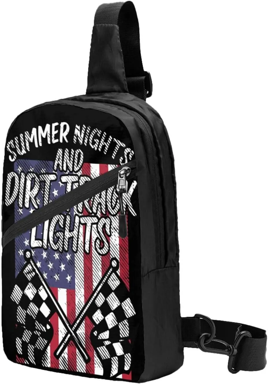 Summer Nights Dirt Track Lights Flag Motocross Racing Portable Sling Bags Packable Crossbody Bag Foldable Sport Daypack Reusable Shoulder Backpack Diagonally Chest Bag for Workout Travel
