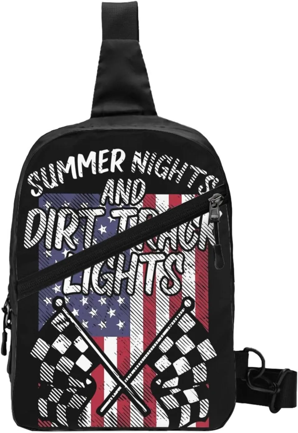 Summer Nights Dirt Track Lights Flag Motocross Racing Portable Sling Bags Packable Crossbody Bag Foldable Sport Daypack Reusable Shoulder Backpack Diagonally Chest Bag for Workout Travel