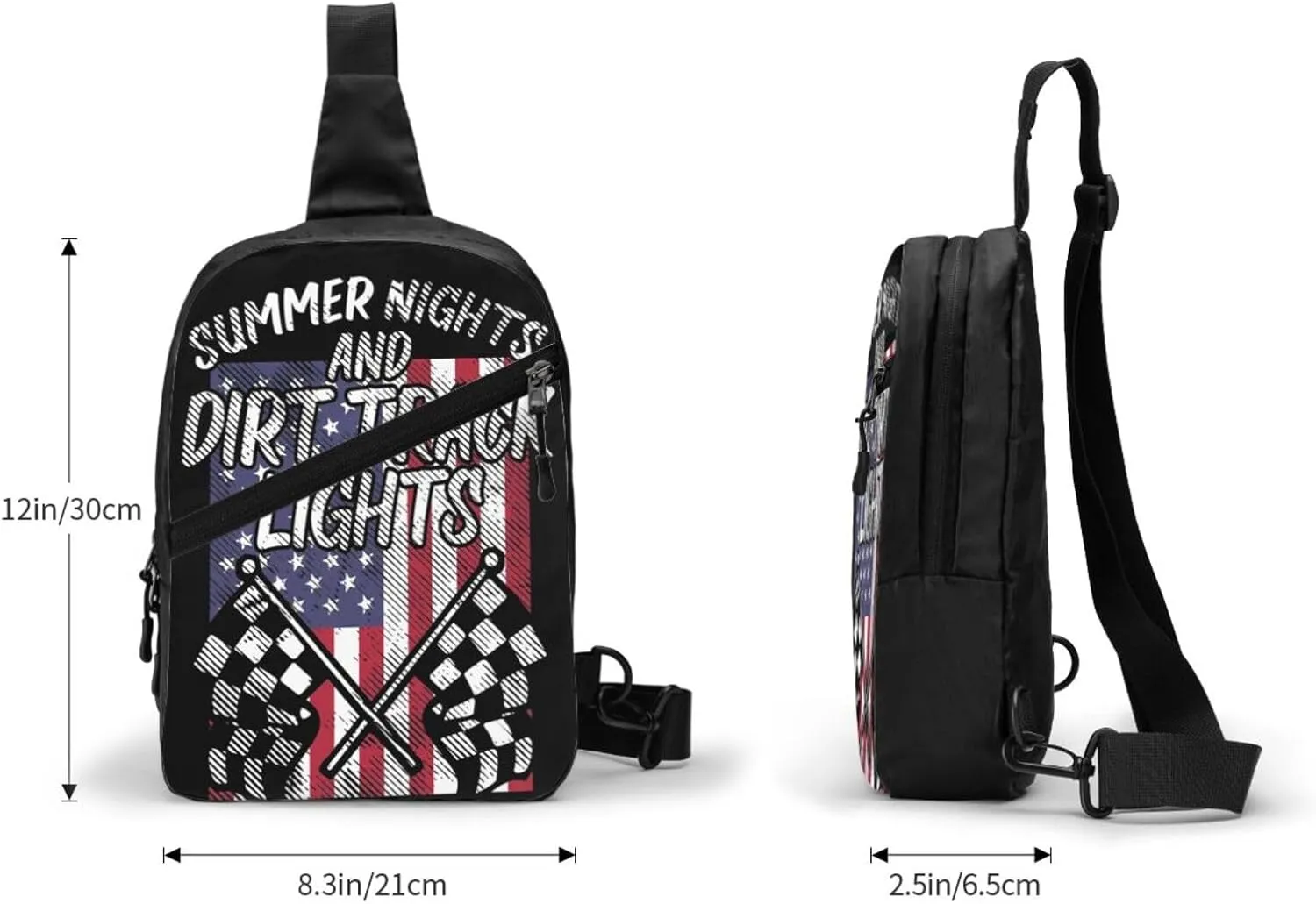 Summer Nights Dirt Track Lights Flag Motocross Racing Portable Sling Bags Packable Crossbody Bag Foldable Sport Daypack Reusable Shoulder Backpack Diagonally Chest Bag for Workout Travel