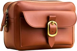 SUNLIGHT LEAVES Vegan Leather Crossbody Camera Bag For Women Vintage Square Satchel Retro Small Purse Simple Shoulder Handbag