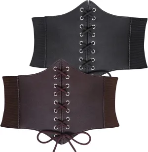 SUOSDEY Black Corset Belt for Women, Vintage Lace-up Elastic Waist Belt, Tied Waspie Wide Belt for Halloween Costume