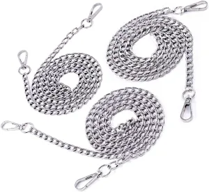 Swpeet 3Pcs Sliver Luxury Fashion 47 Inche Replacement Flat Chain Strap with Buckles Set, Perfect for DIY Metal Shoulder Cross Body Bag Hand Bag Purse Replacement