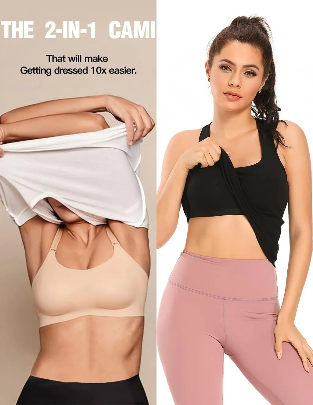Tank Top with Built in Bra Cup for Women Casual Wide Strap Sleevless Layer Camisole Yoga Top Pack S-3XL