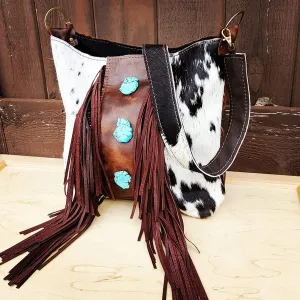 Tejas Bucket Handbag Fringe & Turquoise Slabs