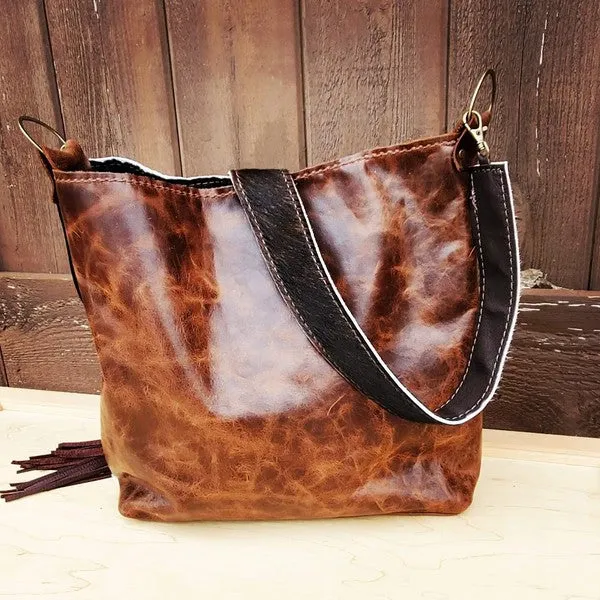 Tejas Bucket Handbag Fringe & Turquoise Slabs