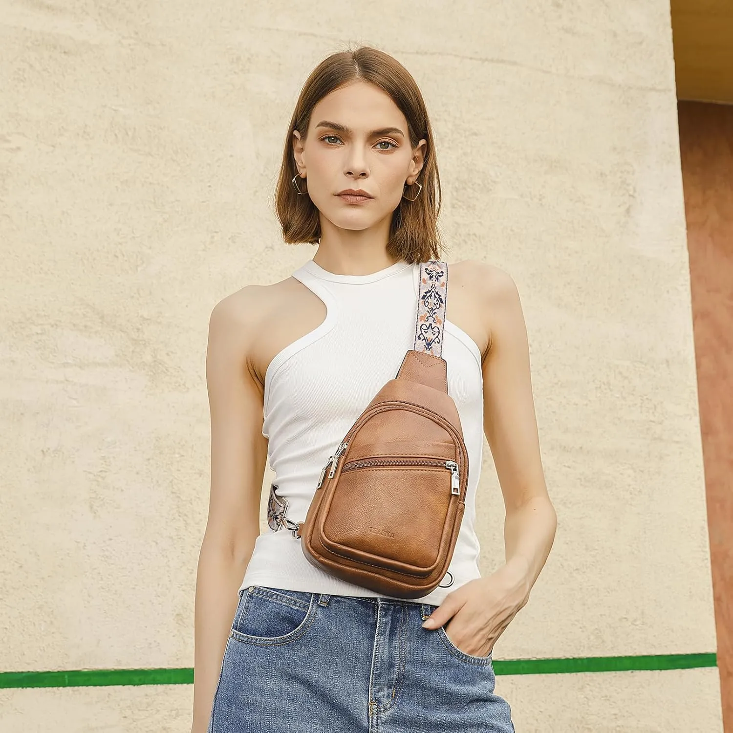 Telena Sling Bag for Women Crossbody Bags Purse for Women Vegan Leather Fanny Pack with Adjustable Strap