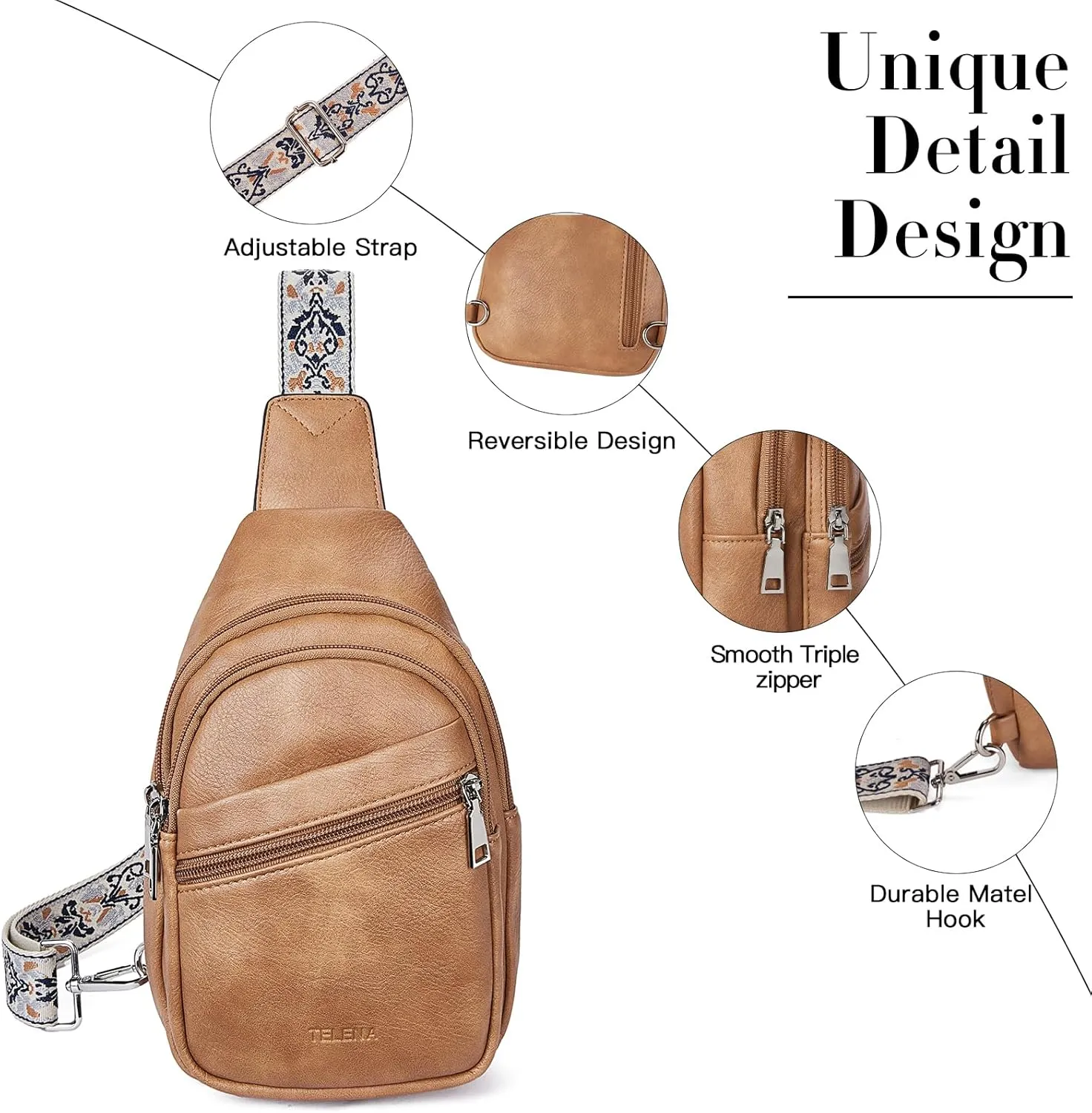 Telena Sling Bag for Women Crossbody Bags Purse for Women Vegan Leather Fanny Pack with Adjustable Strap